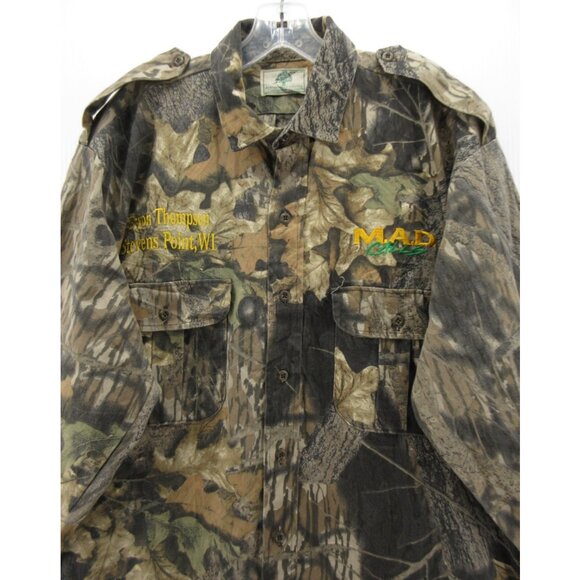 VINTAGE Mossy Oak Shirt XL Treestand Camo Hunting MAD Calls Military - Picture 2 of 15